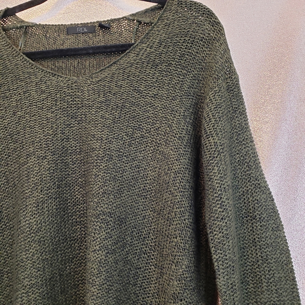 RDI Open Knit Sweater Green Medium Elbow patches - Picture 4 of 8